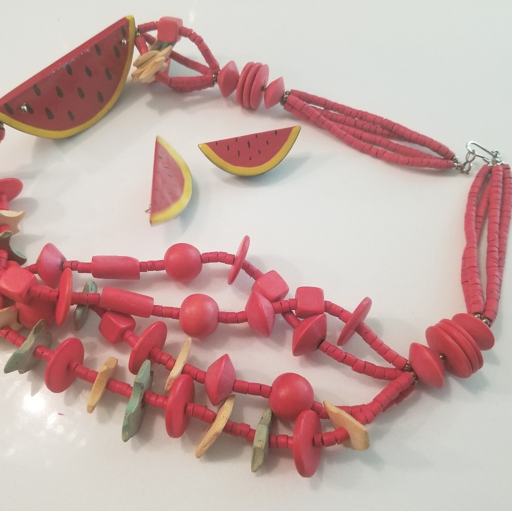 Watermelon Necklace W/Matching Earrings